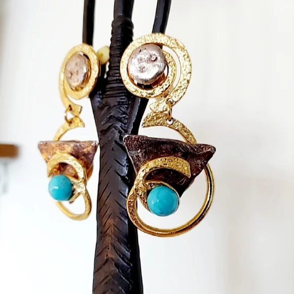 vintage Clip Artisan earrings mixed metal - Picture 3 of 5